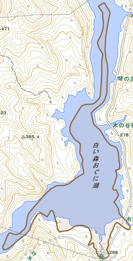 大字市野々とその周辺の地図。町の範囲を重ねている