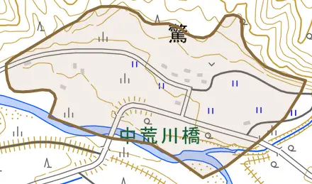 大字驚とその周辺の地図。町の範囲を重ねている