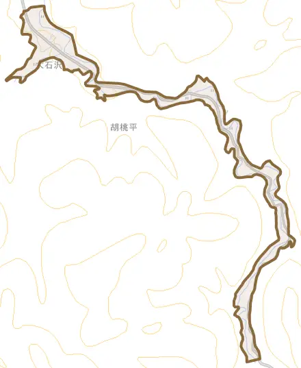 大字大石沢とその周辺の地図。町の範囲を重ねている