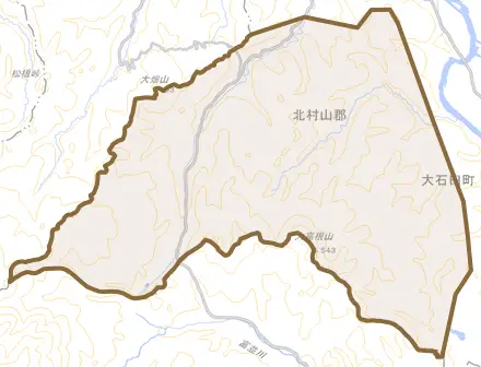 大字次年子とその周辺の地図。町の範囲を重ねている