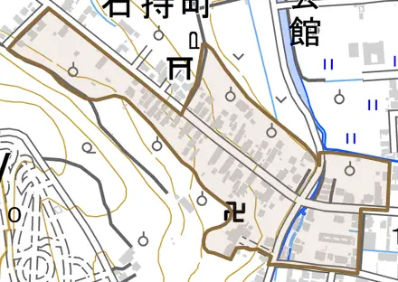石持町とその周辺の地図。町の範囲を重ねている
