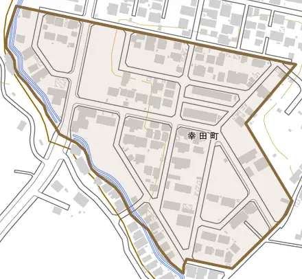 幸田町とその周辺の地図。町の範囲を重ねている