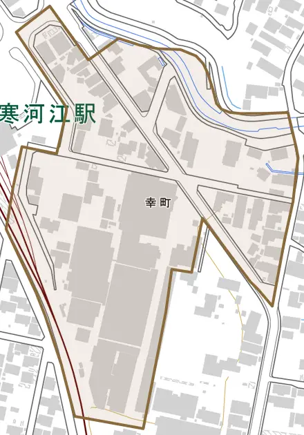 幸町とその周辺の地図。町の範囲を重ねている