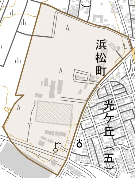 浜松町とその周辺の地図。町の範囲を重ねている