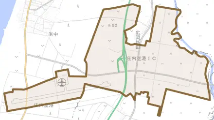 浜中とその周辺の地図。町の範囲を重ねている