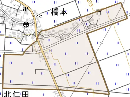 橋本とその周辺の地図。町の範囲を重ねている