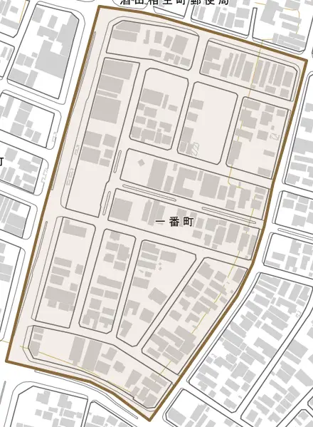 一番町とその周辺の地図。町の範囲を重ねている