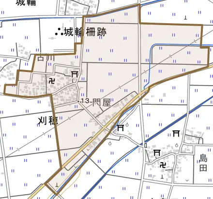 刈穂とその周辺の地図。町の範囲を重ねている