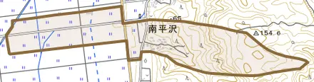 南平沢とその周辺の地図。町の範囲を重ねている