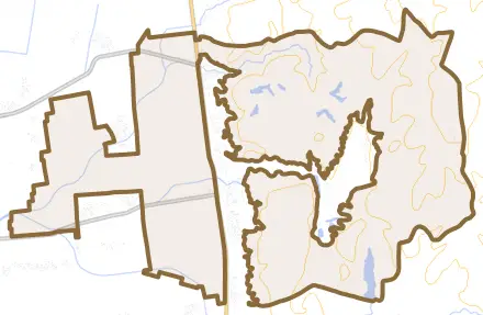 生石とその周辺の地図。町の範囲を重ねている