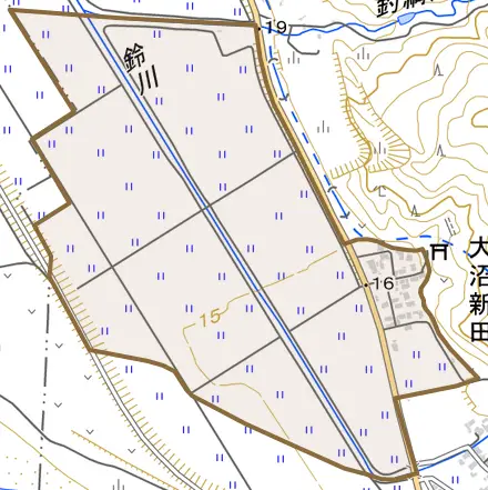 大沼新田とその周辺の地図。町の範囲を重ねている