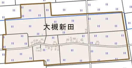 大槻新田とその周辺の地図。町の範囲を重ねている