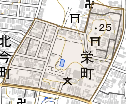 栄町とその周辺の地図。町の範囲を重ねている