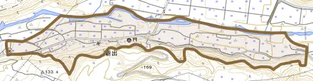 新出とその周辺の地図。町の範囲を重ねている