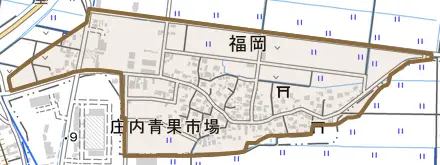 福岡とその周辺の地図。町の範囲を重ねている