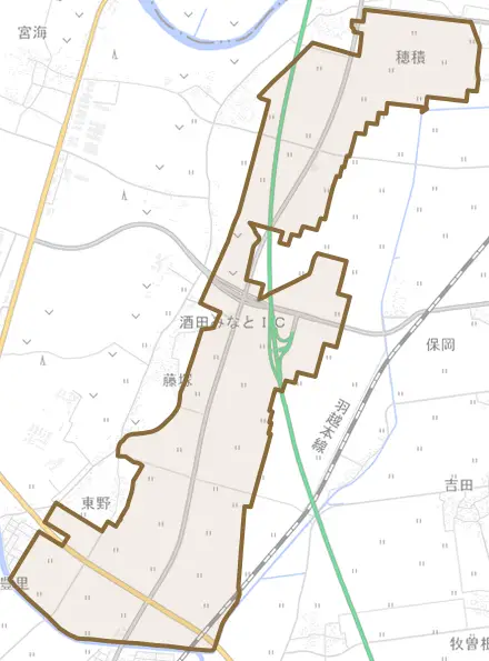 穂積とその周辺の地図。町の範囲を重ねている