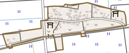 豊原とその周辺の地図。町の範囲を重ねている