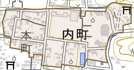 字内町とその周辺の地図。町の範囲を重ねている