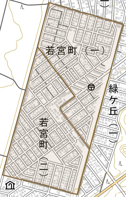 若宮町とその周辺の地図。町の範囲を重ねている