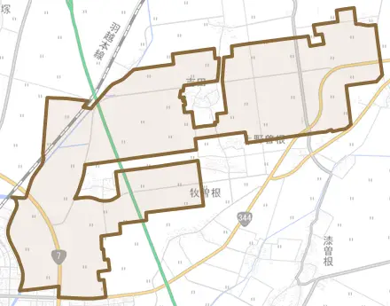 吉田新田とその周辺の地図。町の範囲を重ねている