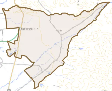 大字萩野とその周辺の地図。町の範囲を重ねている