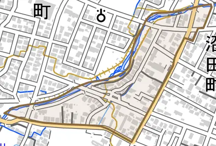 石川町とその周辺の地図。町の範囲を重ねている
