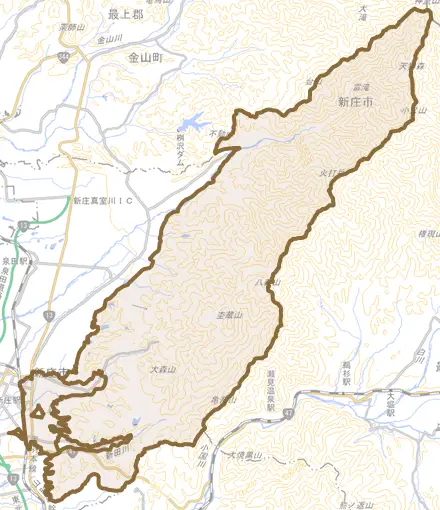 金沢とその周辺の地図。町の範囲を重ねている