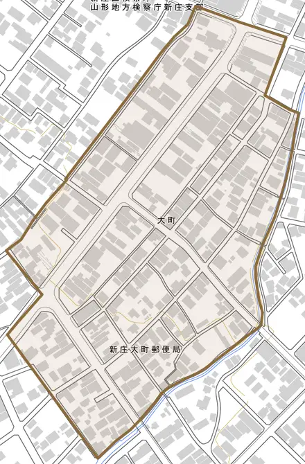 大町とその周辺の地図。町の範囲を重ねている