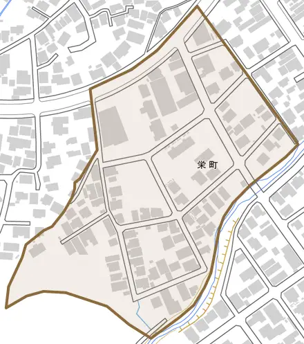 栄町とその周辺の地図。町の範囲を重ねている