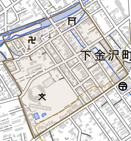 下金沢町とその周辺の地図。町の範囲を重ねている