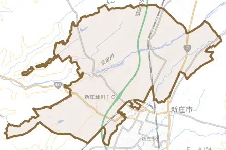 十日町とその周辺の地図。町の範囲を重ねている