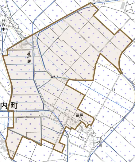 福原とその周辺の地図。町の範囲を重ねている
