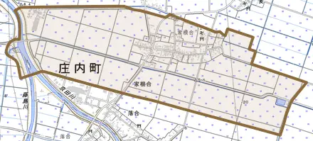 家根合とその周辺の地図。町の範囲を重ねている