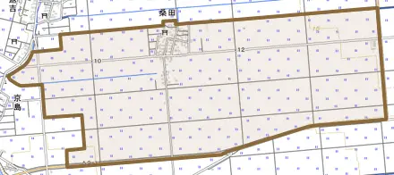 桑田とその周辺の地図。町の範囲を重ねている