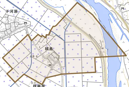 槇島とその周辺の地図。町の範囲を重ねている