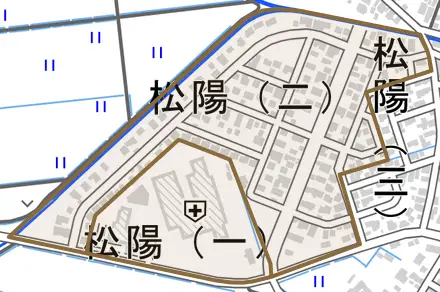 松陽とその周辺の地図。町の範囲を重ねている
