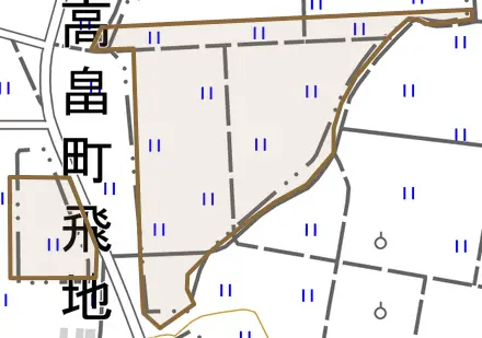 大字夏茂とその周辺の地図。町の範囲を重ねている