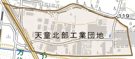 万代とその周辺の地図。町の範囲を重ねている