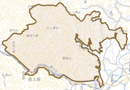 大字松坂とその周辺の地図。町の範囲を重ねている