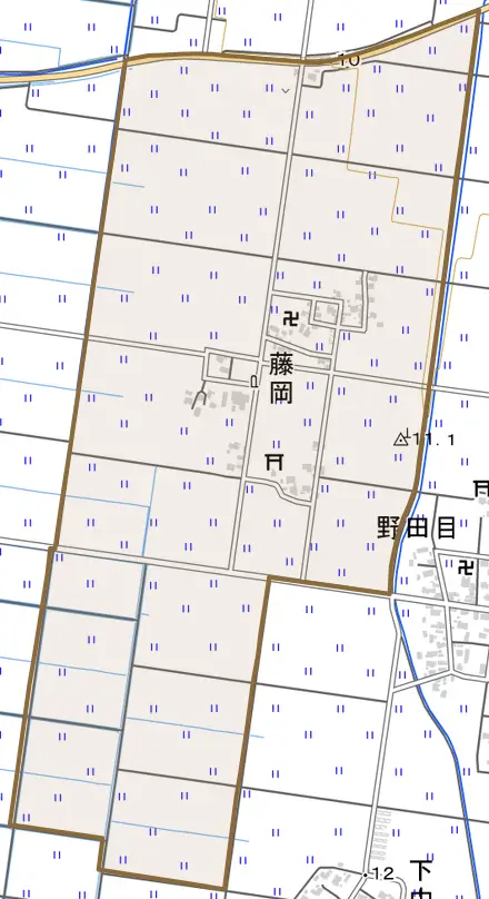 藤岡とその周辺の地図。町の範囲を重ねている