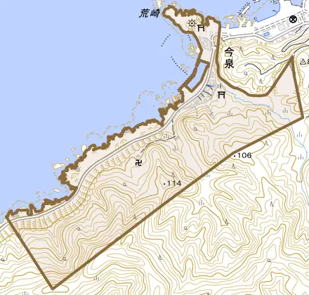 今泉とその周辺の地図。町の範囲を重ねている