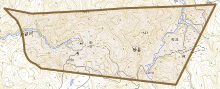 砂谷とその周辺の地図。町の範囲を重ねている