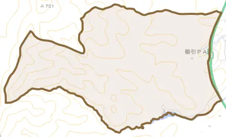 板井川とその周辺の地図。町の範囲を重ねている