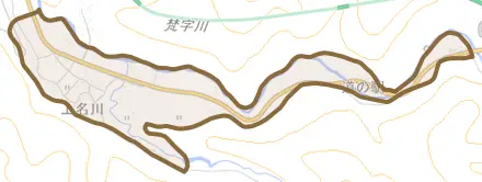 上名川とその周辺の地図。町の範囲を重ねている