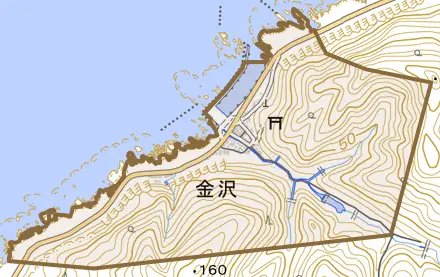 金沢とその周辺の地図。町の範囲を重ねている