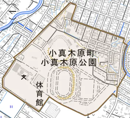 小真木原町とその周辺の地図。町の範囲を重ねている