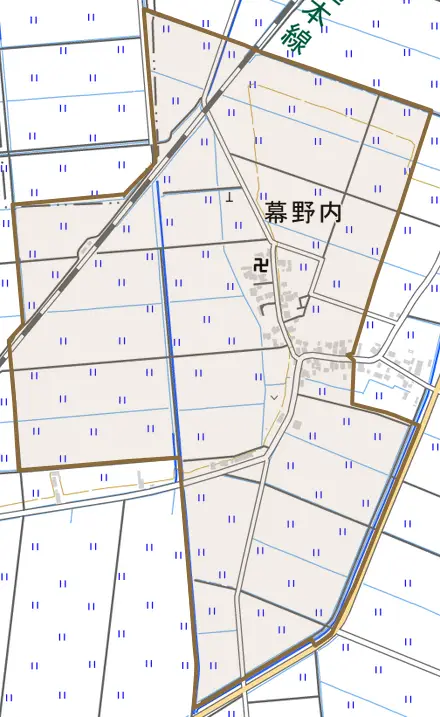 幕野内とその周辺の地図。町の範囲を重ねている