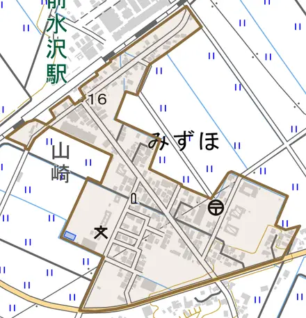 みずほとその周辺の地図。町の範囲を重ねている