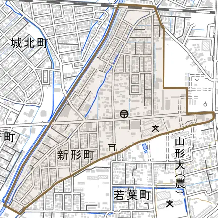 新形町とその周辺の地図。町の範囲を重ねている