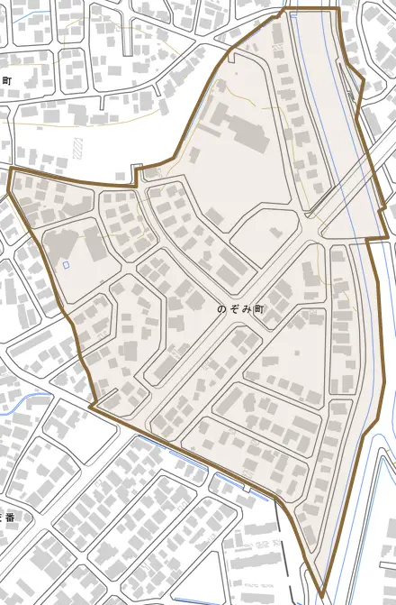 のぞみ町とその周辺の地図。町の範囲を重ねている